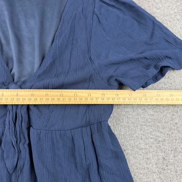 Altar'd State Navy Blue Tie Front Flutter Sleeve Ruffle Mini Dress Womens Medium - Picture 6 of 8